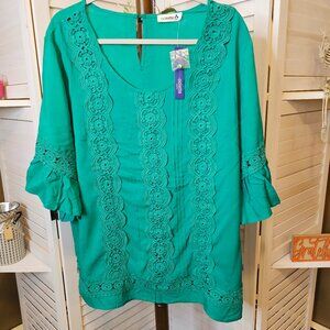 Colette Collection Plus Size 3X Emerald Green Blouse NWT
